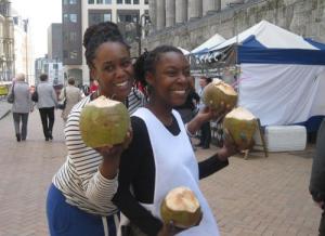 Girls enjoying jelly coconut